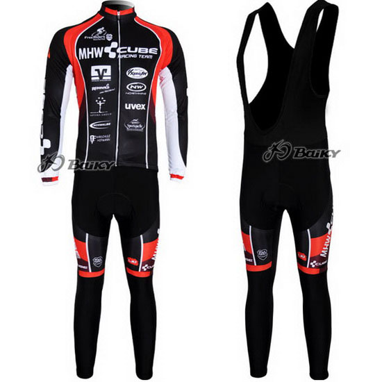 2012 Maillot Cube Tirantes Mangas Largas Negro Y Rojo